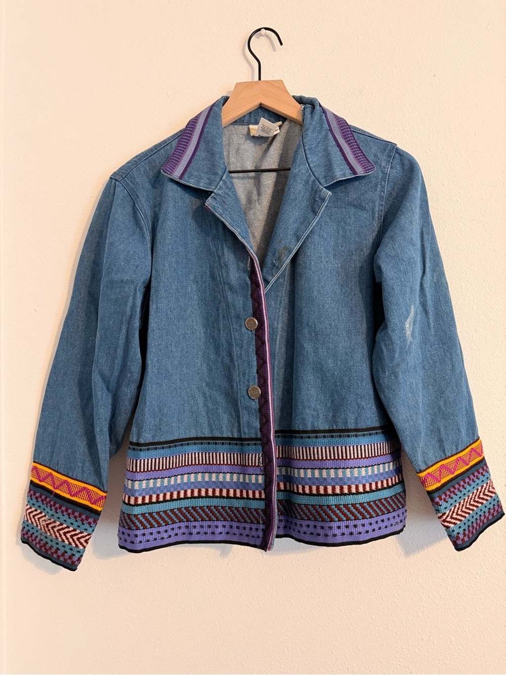 VINTAGE Coldwater Creek Aztec Tribal Ribbon Denim Jacket